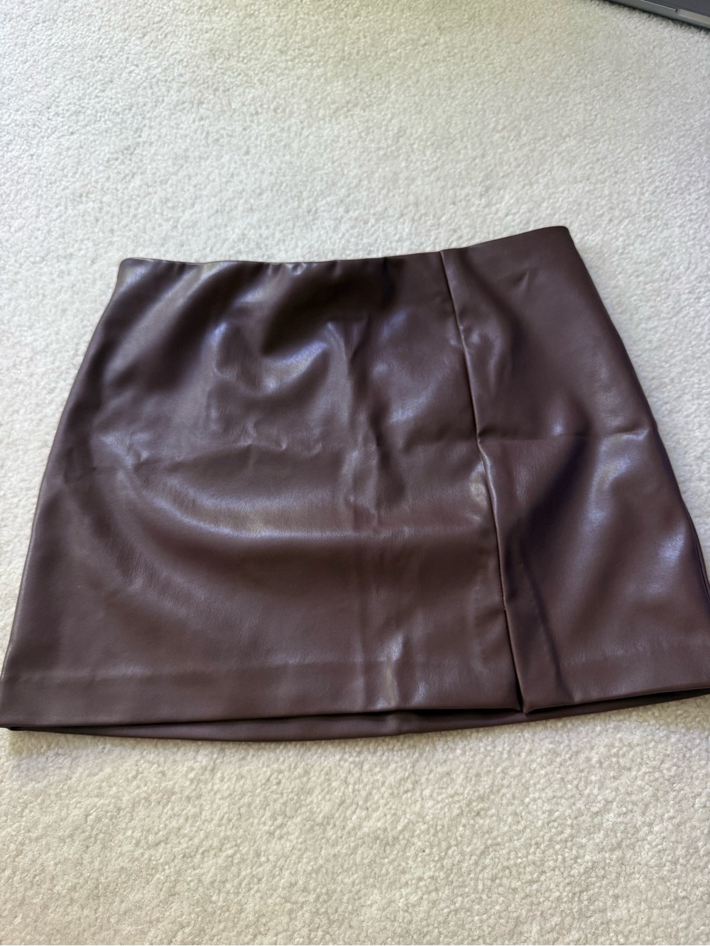H&M Chocolate Brown Faux Leather Mini Skirt